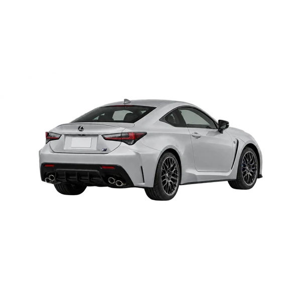 silver 2022 Lexus RC F rear three-quarter (facing left) view