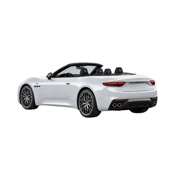 silver 2025 Maserati Grancabrio rear three-quarter (facing left) view
