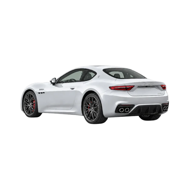 silver 2024 Maserati Granturismo rear three-quarter (facing left) view