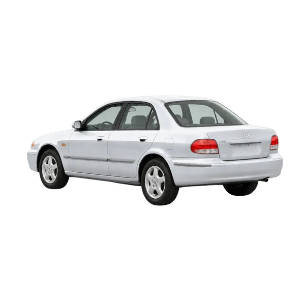 silver 1999 Mazda 626 rear three-quarter (facing left) view