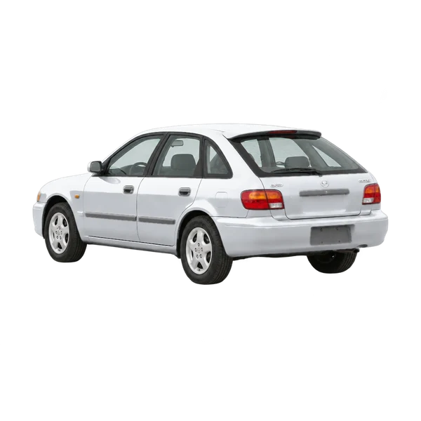 silver 1995 Mazda 626 Hatchback 1.8I GLX rear three-quarter (facing left) view
