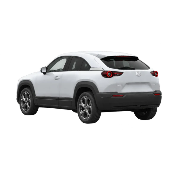 silver 2025 Mazda MX-30 rear three-quarter (facing left) view