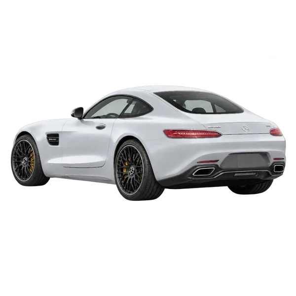 silver 2019 Mercedes-Benz AMG GT rear three-quarter (facing left) view