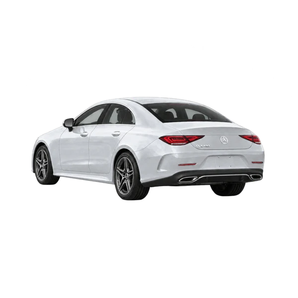 silver 2023 Mercedes-Benz CLS rear three-quarter (facing left) view