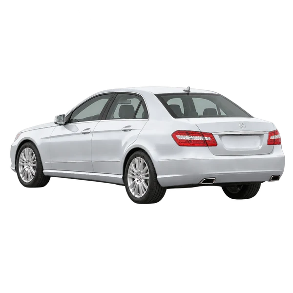 silver 2014 Mercedes-Benz E-Class rear three-quarter (facing left) view