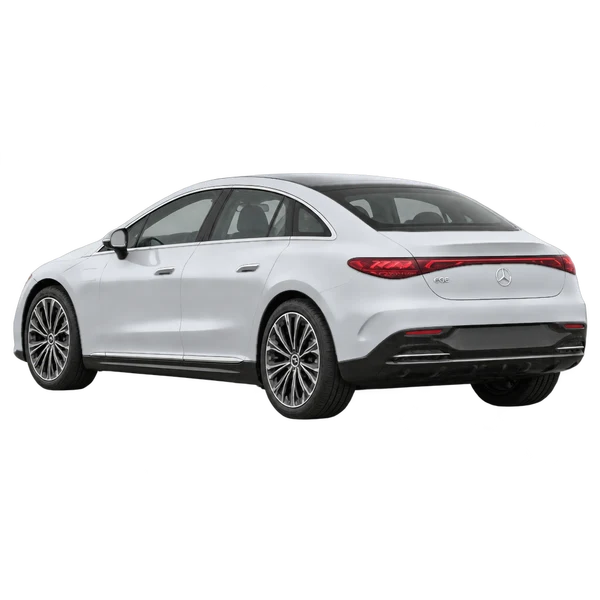 silver 2026 Mercedes-Benz EQE-Class Sedan rear three-quarter (facing left) view