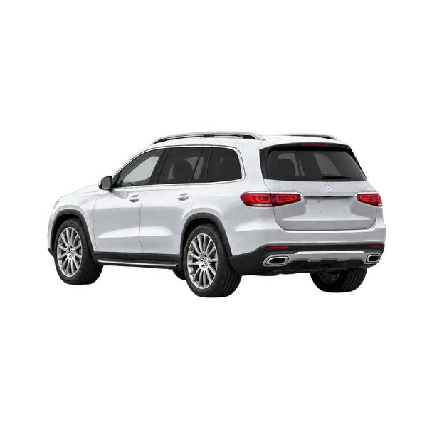 silver 2027 Mercedes-Benz GLS-Class rear three-quarter (facing left) view