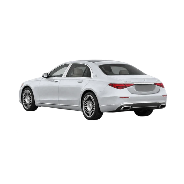 silver 2023 Mercedes-Benz Maybach S-Class rear three-quarter (facing left) view