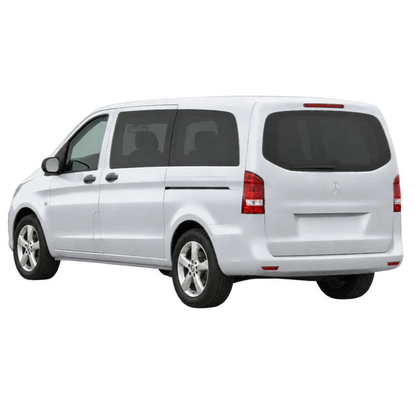 silver 2025 Mercedes-Benz Metris rear three-quarter (facing left) view