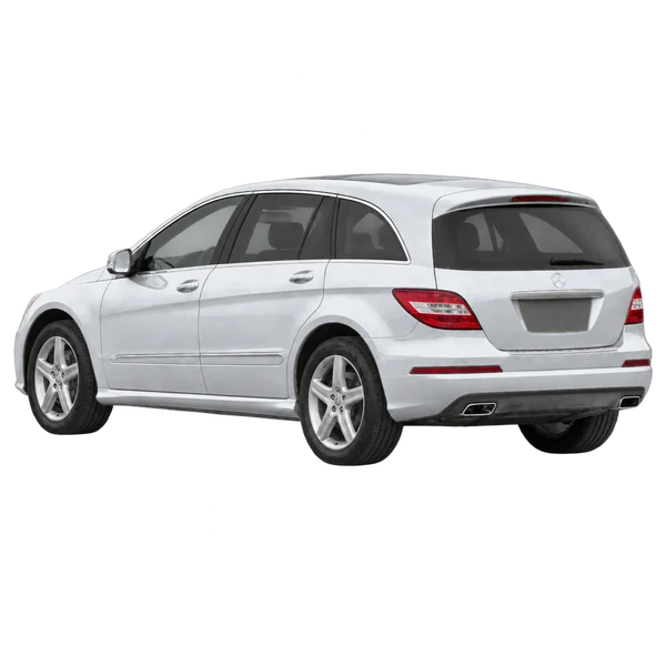 silver 2023 Mercedes-Benz R-Class rear three-quarter (facing left) view
