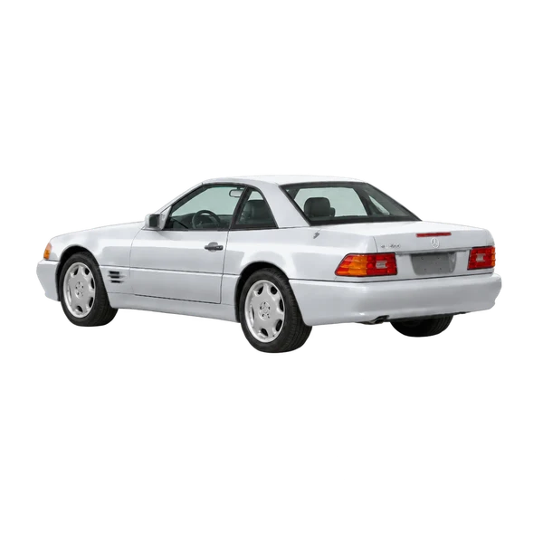 silver 1992 Mercedes-Benz SL rear three-quarter (facing left) view