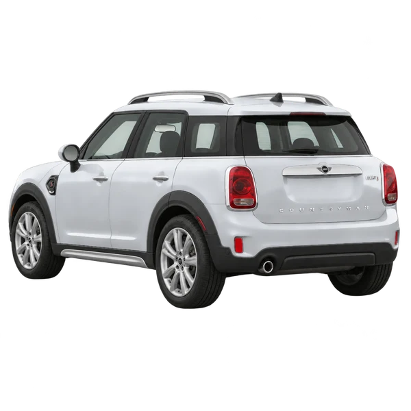silver 2021 MINI Countryman rear three-quarter (facing left) view
