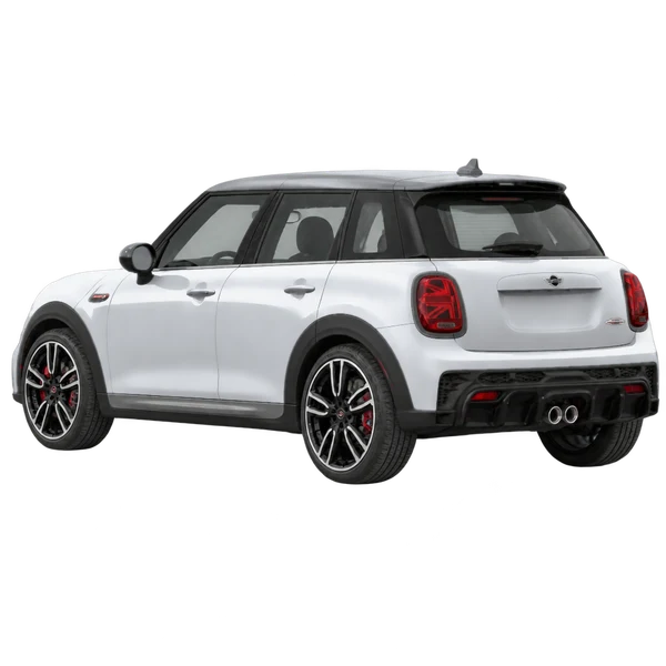 silver 2022 MINI John Cooper Works rear three-quarter (facing left) view