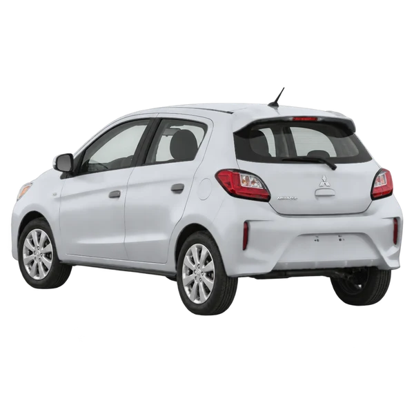 silver 2025 Mitsubishi Mirage rear three-quarter (facing left) view