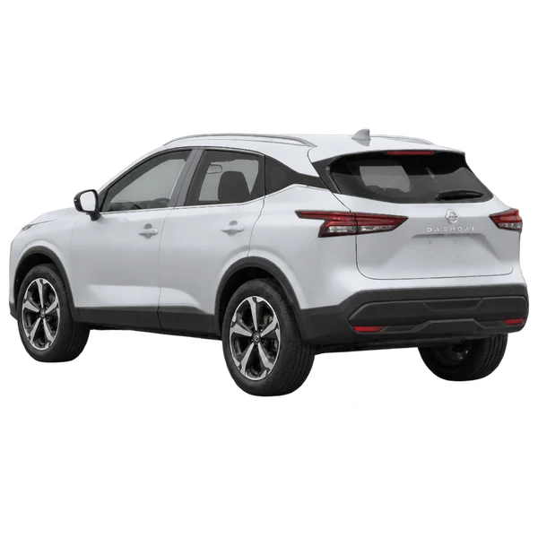 silver 2024 Nissan Qashqai rear three-quarter (facing left) view