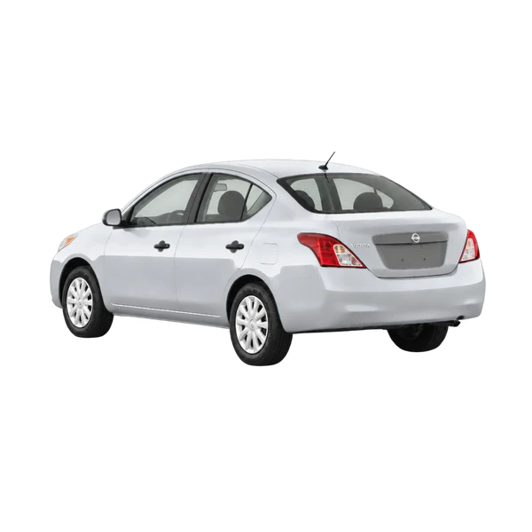 silver 2012 Nissan Versa rear three-quarter (facing left) view
