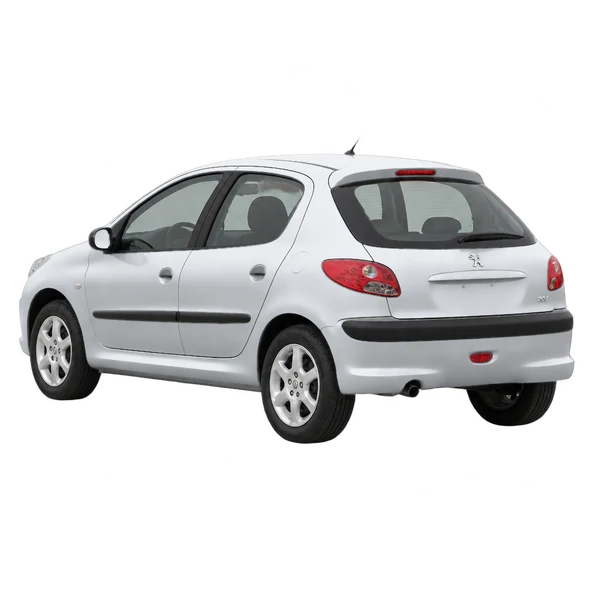 silver 2012 Peugeot 206 rear three-quarter (facing left) view