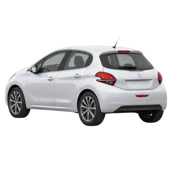 silver 2018 Peugeot 208 rear three-quarter (facing left) view