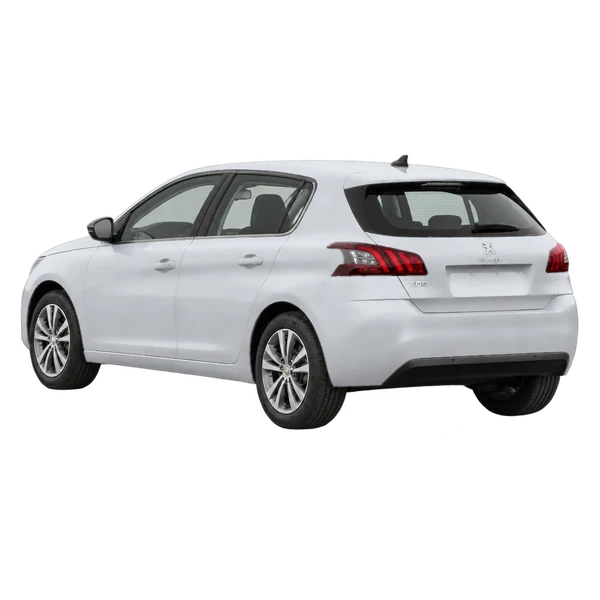 silver 2019 Peugeot 308 rear three-quarter (facing left) view