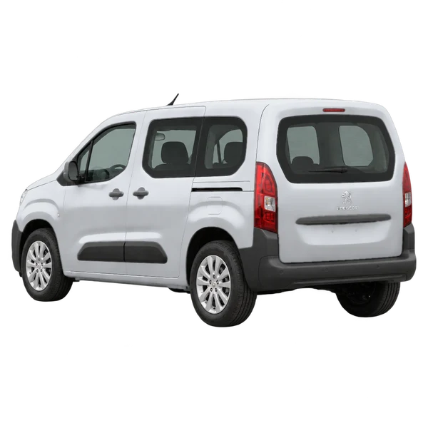 silver 2021 Peugeot Partner rear three-quarter (facing left) view