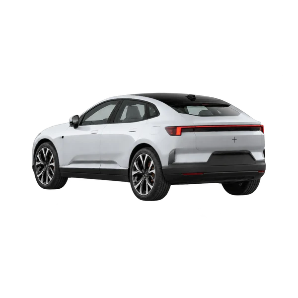 silver 2026 Polestar 4 rear three-quarter (facing left) view