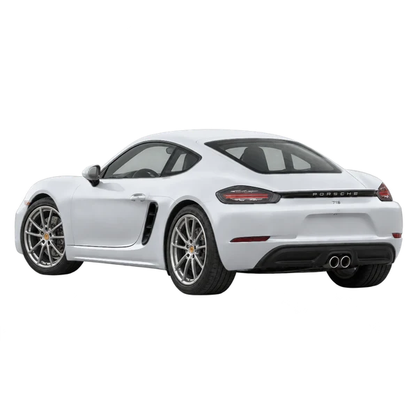 silver 2022 Porsche 718 Cayman rear three-quarter (facing left) view