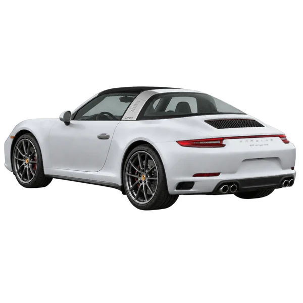 silver 2019 Porsche 911 Targa 4S rear three-quarter (facing left) view