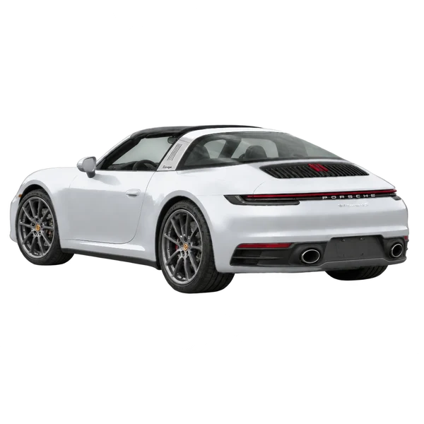 silver 2020 Porsche 911 Targa 4S rear three-quarter (facing left) view