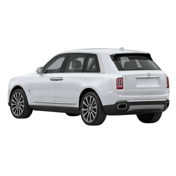 silver 2026 Rolls-Royce Cullinan rear three-quarter (facing left) view