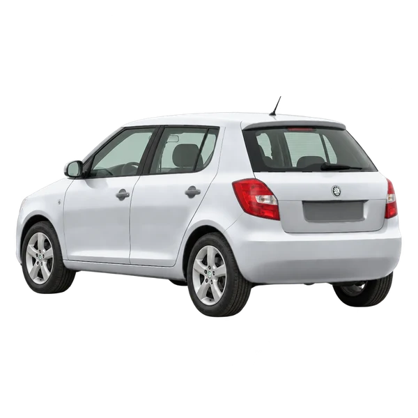 silver 2010 Skoda Fabia rear three-quarter (facing left) view
