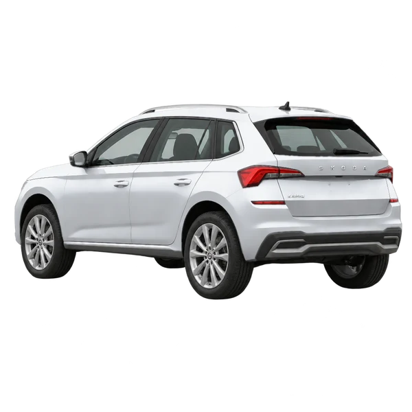 silver 2024 Skoda Kamiq rear three-quarter (facing left) view