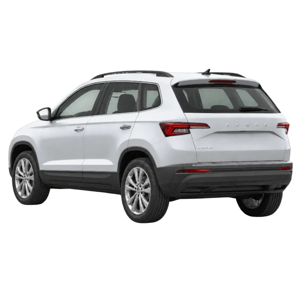 silver 2022 Skoda Karoq rear three-quarter (facing left) view
