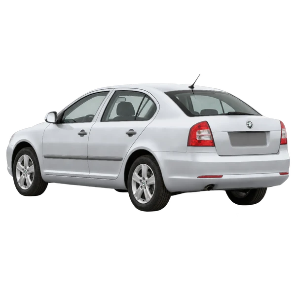 silver 2011 Skoda Octavia rear three-quarter (facing left) view