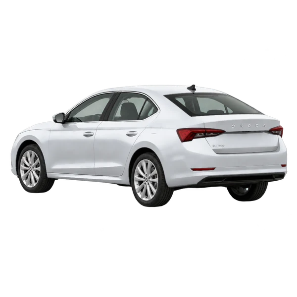 silver 2024 Skoda Octavia rear three-quarter (facing left) view