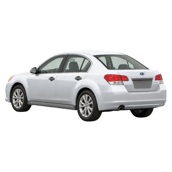 silver 2014 Subaru Legacy rear three-quarter (facing left) view