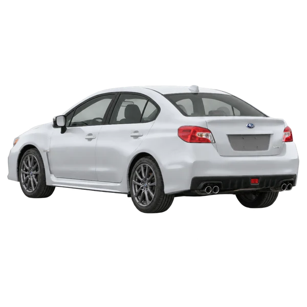 silver 2017 Subaru WRX rear three-quarter (facing left) view
