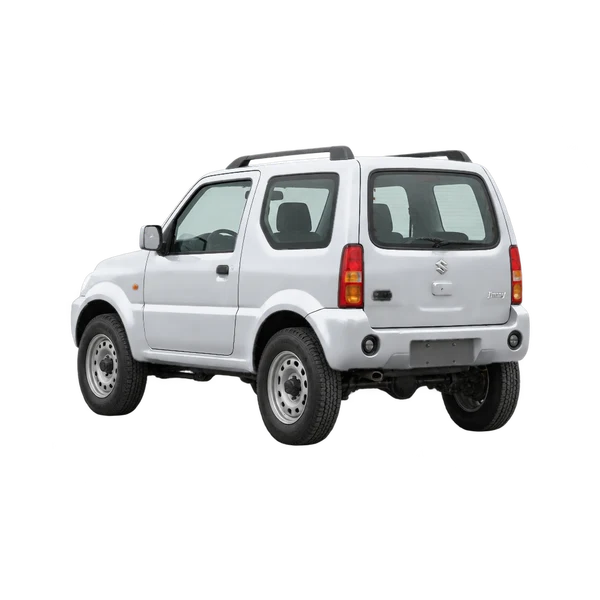 silver 2001 Suzuki Jimny rear three-quarter (facing left) view