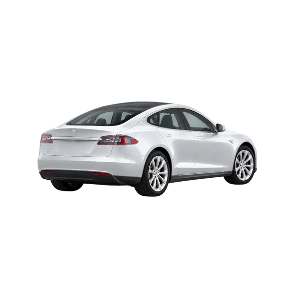silver 2022 Tesla Model S rear three-quarter (facing left) view
