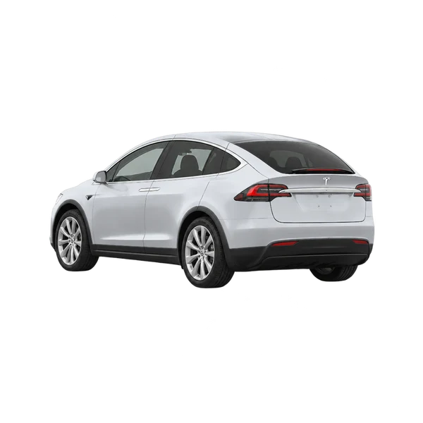 silver 2021 Tesla Model X rear three-quarter (facing left) view