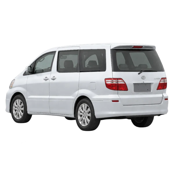 silver 2002 Toyota Alphard rear three-quarter (facing left) view