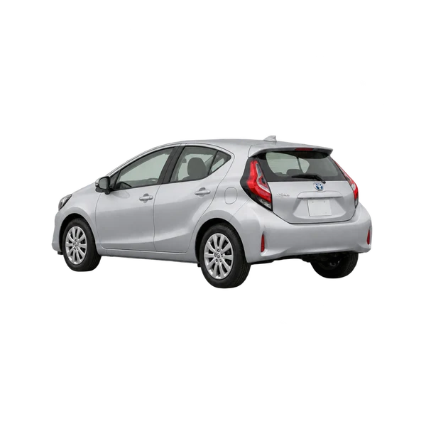 silver 2025 Toyota Aqua rear three-quarter (facing left) view