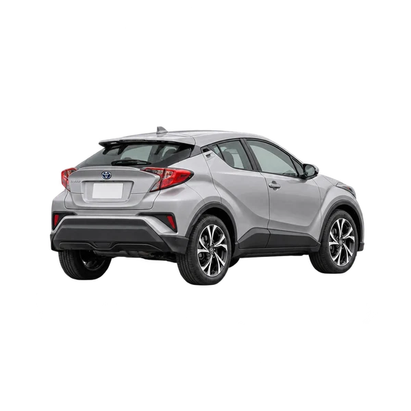 silver 2021 Toyota C-HR rear three-quarter (facing left) view