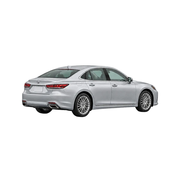silver 2025 Toyota Celsior rear three-quarter (facing left) view