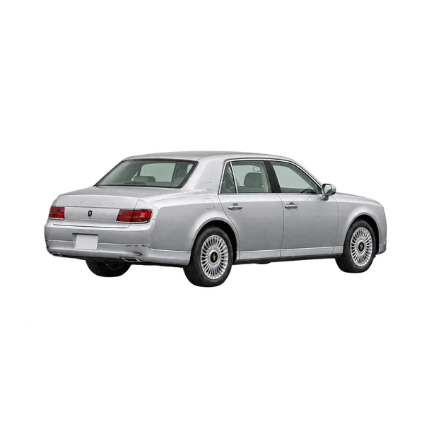 silver 2015 Toyota Century rear three-quarter (facing left) view