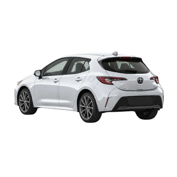 silver 2023 Toyota Corolla Hatchback rear three-quarter (facing left) view