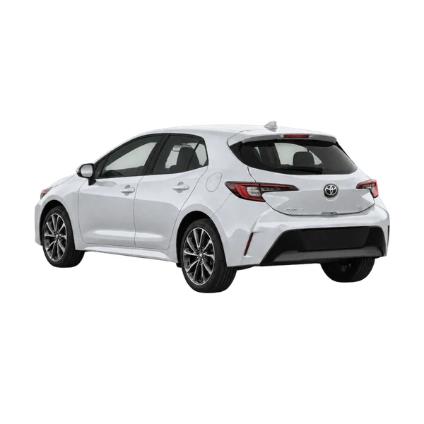 silver 2024 Toyota Corolla Hatchback rear three-quarter (facing left) view