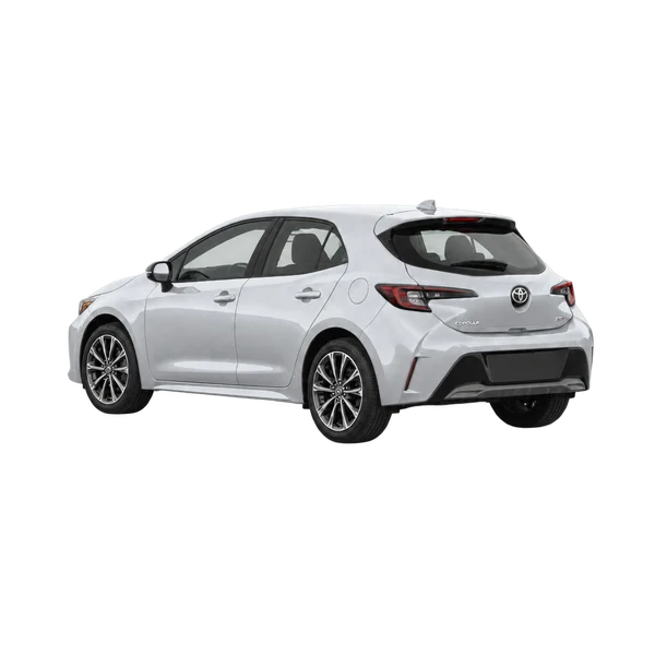 silver 2025 Toyota Corolla Hatchback rear three-quarter (facing left) view