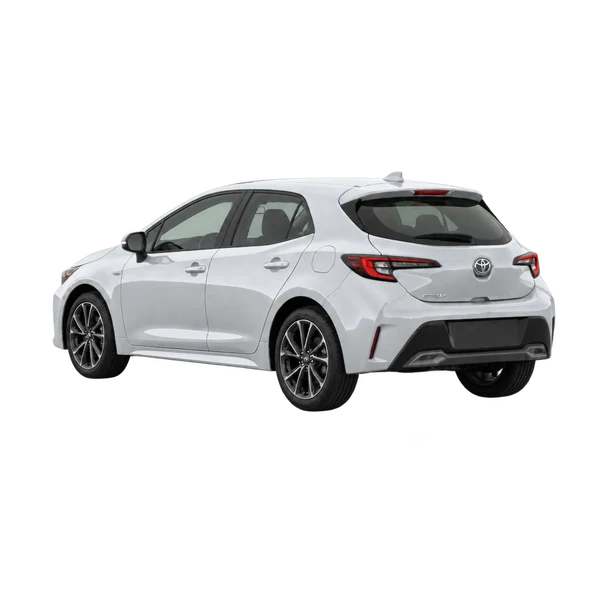 silver 2026 Toyota Corolla Hatchback rear three-quarter (facing left) view