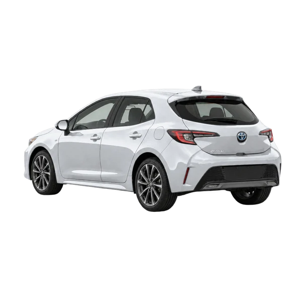 silver 2027 Toyota Corolla Hatchback rear three-quarter (facing left) view