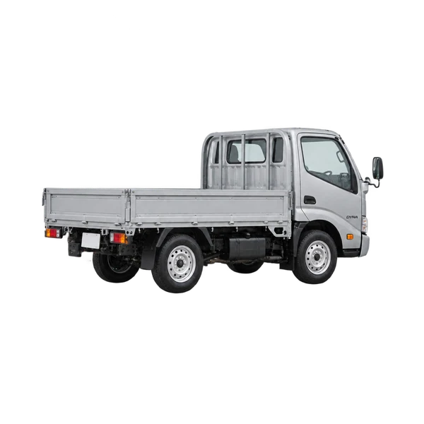 silver 2020 Toyota Dyna rear three-quarter (facing left) view
